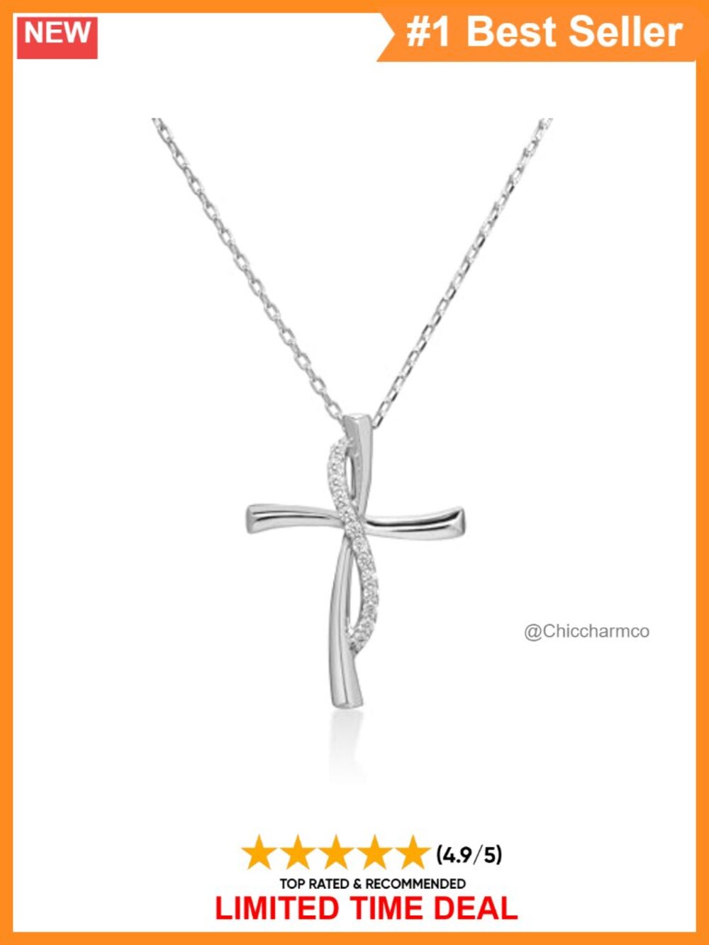 1/10 Cttw Lab Grown Diamond Cross Necklace 925 Sterling Silver